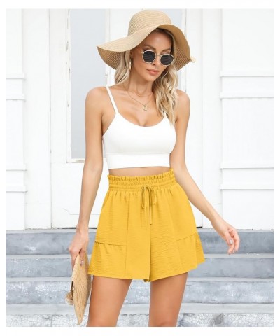 Women's Casual Wide Leg Shorts High Waisted Adjustable Tie Knot Ruffle Shorts with Pockets Light Yellow $12.74 Shorts