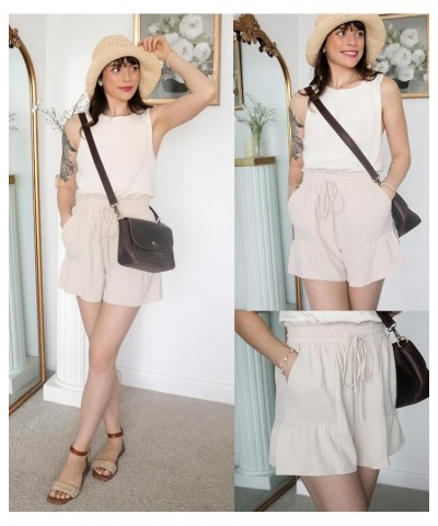 Women's Casual Wide Leg Shorts High Waisted Adjustable Tie Knot Ruffle Shorts with Pockets Light Yellow $12.74 Shorts