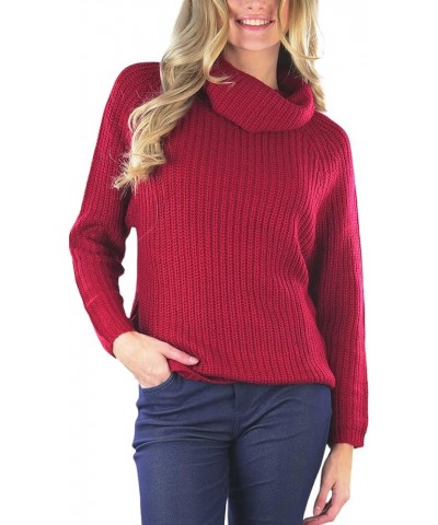 Women's Classic Knit Fold Over Turtleneck Pullover Long Sleeve Relaxed Chunky Knit Relaxed Foldover Turtleneck Sweater - Red ...