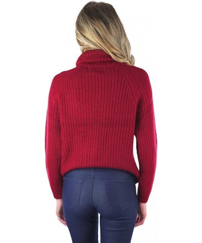 Women's Classic Knit Fold Over Turtleneck Pullover Long Sleeve Relaxed Chunky Knit Relaxed Foldover Turtleneck Sweater - Red ...