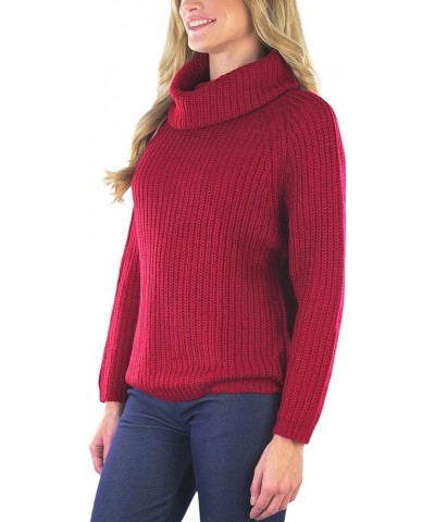 Women's Classic Knit Fold Over Turtleneck Pullover Long Sleeve Relaxed Chunky Knit Relaxed Foldover Turtleneck Sweater - Red ...