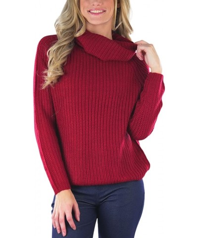 Women's Classic Knit Fold Over Turtleneck Pullover Long Sleeve Relaxed Chunky Knit Relaxed Foldover Turtleneck Sweater - Red ...