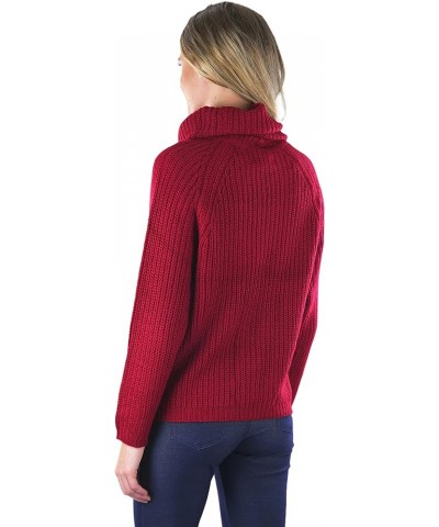 Women's Classic Knit Fold Over Turtleneck Pullover Long Sleeve Relaxed Chunky Knit Relaxed Foldover Turtleneck Sweater - Red ...