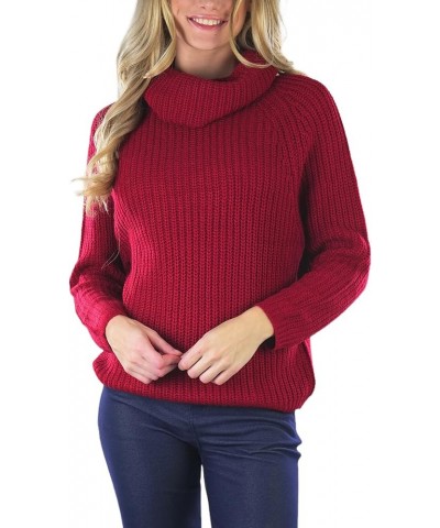 Women's Classic Knit Fold Over Turtleneck Pullover Long Sleeve Relaxed Chunky Knit Relaxed Foldover Turtleneck Sweater - Red ...