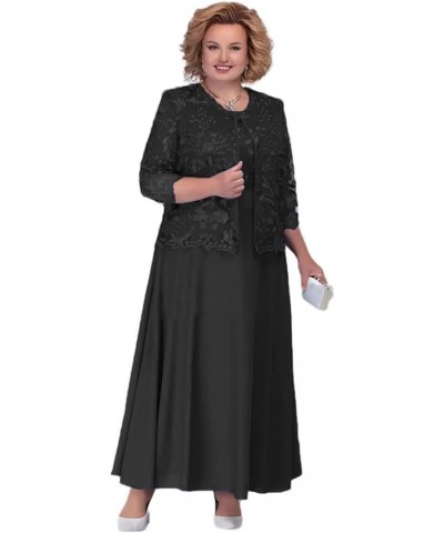 Womens Lace Mother of The Bride Dresses 2024 Plus Size Wedding Guest Dress Formal Gowns with Jacket Black $40.49 Dresses