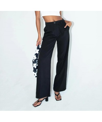 Women High Waisted Wide Leg Pants Loose Straight Long Trousers Business Casual Suit Pants with Pockets Black $10.66 Pants