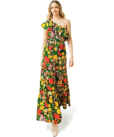 Halter Bohemian Floral Maxi Dress - Tropical Print Ethnic Print Keyhole Sundress Black $21.39 Dresses