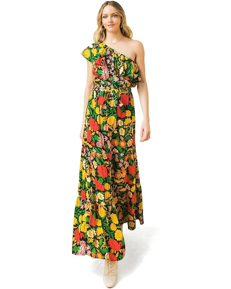 Halter Bohemian Floral Maxi Dress - Tropical Print Ethnic Print Keyhole Sundress Black $21.39 Dresses