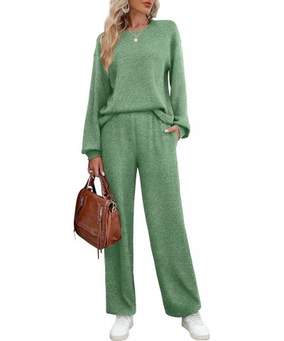 Womens Sweatsuits Sets Long Sleeve Crewneck Top Wide Leg Pants Two Piece Outfits Green $24.43 Activewear