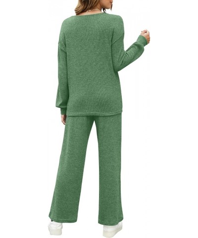 Womens Sweatsuits Sets Long Sleeve Crewneck Top Wide Leg Pants Two Piece Outfits Green $24.43 Activewear