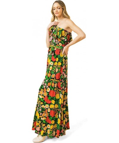 Halter Bohemian Floral Maxi Dress - Tropical Print Ethnic Print Keyhole Sundress Black $21.39 Dresses