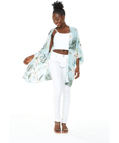 Matchable Family Hawaiian Luau Men Women Girl Boy Clothes in Wispy Cereus Light Blue Women Women Kimono Cardigan $10.60 Blouses