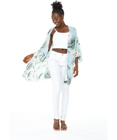 Matchable Family Hawaiian Luau Men Women Girl Boy Clothes in Wispy Cereus Light Blue Women Women Kimono Cardigan $10.60 Blouses