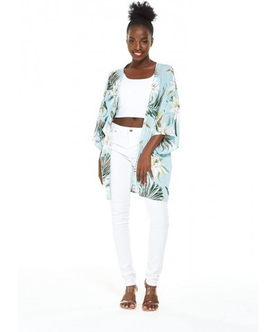 Matchable Family Hawaiian Luau Men Women Girl Boy Clothes in Wispy Cereus Light Blue Women Women Kimono Cardigan $10.60 Blouses