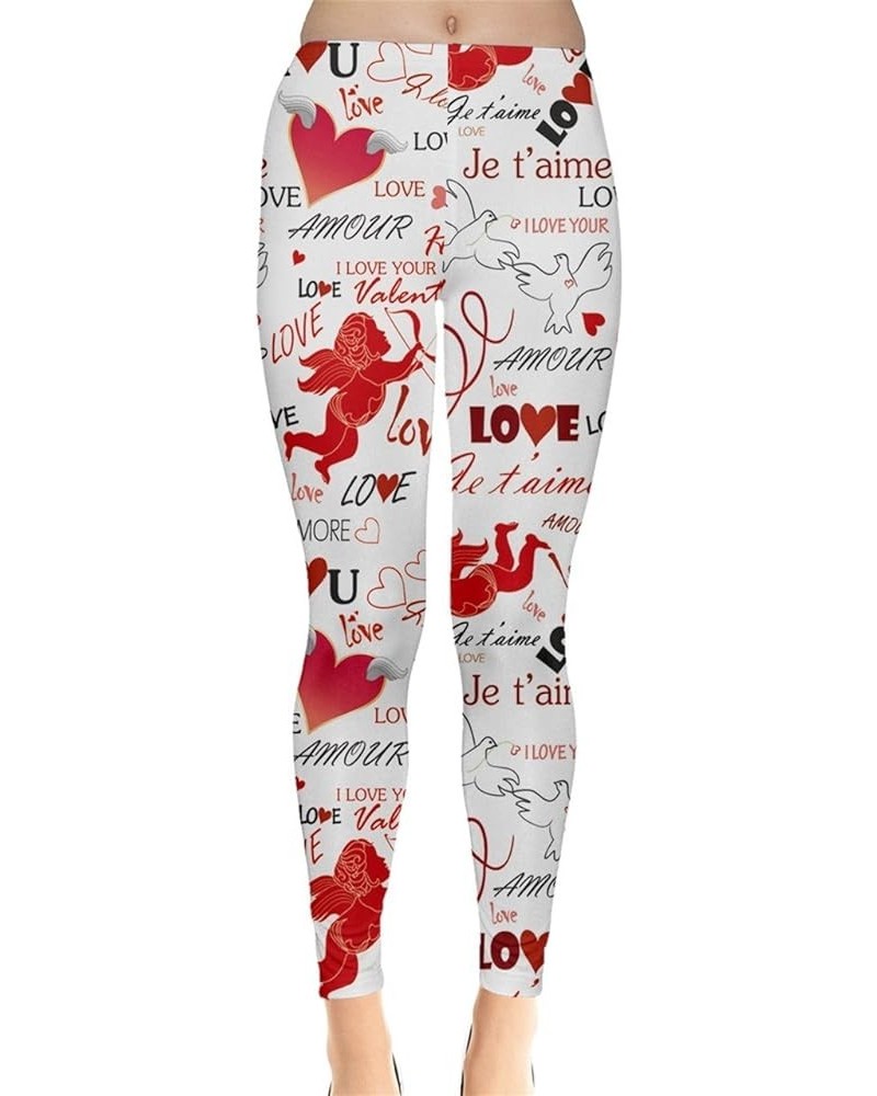 Womes Stretchy Tights Red Happy Valentines Day Heart Love Couple Sweet Leggings, XS-5XL Red Angel $15.89 Leggings