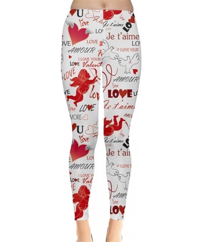 Womes Stretchy Tights Red Happy Valentines Day Heart Love Couple Sweet Leggings, XS-5XL Red Angel $15.89 Leggings