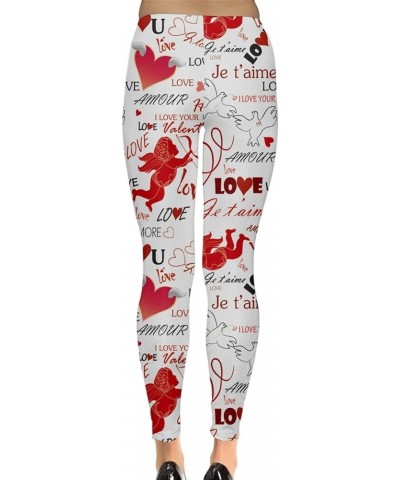 Womes Stretchy Tights Red Happy Valentines Day Heart Love Couple Sweet Leggings, XS-5XL Red Angel $15.89 Leggings