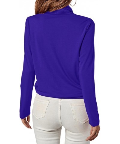 Women's Casual V Neck Cross Wrap Long Sleeve Solid Blouse Shirt Top Royal Blue $16.31 Blouses