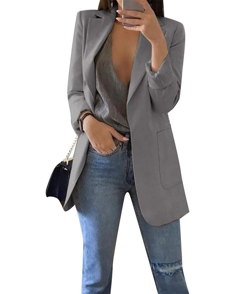 Womens Work Casual Oversized Blazers Long Sleeve Open Front Office Business Jackets Grey $16.80 Blazers