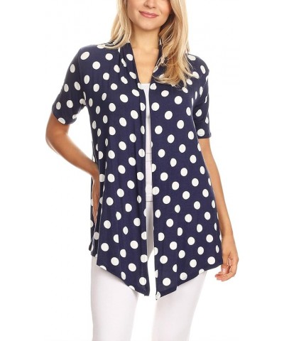 Women's Basic Short Sleeve Open Front Pattern Print Polka Dot Cardigan S-3XL Made in USA Hcd00637 Polka Navy $9.75 Sweaters