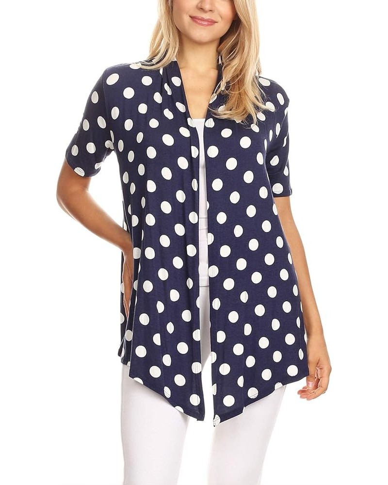 Women's Basic Short Sleeve Open Front Pattern Print Polka Dot Cardigan S-3XL Made in USA Hcd00637 Polka Navy $9.75 Sweaters