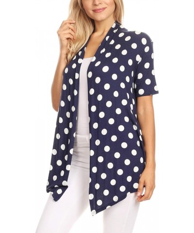 Women's Basic Short Sleeve Open Front Pattern Print Polka Dot Cardigan S-3XL Made in USA Hcd00637 Polka Navy $9.75 Sweaters