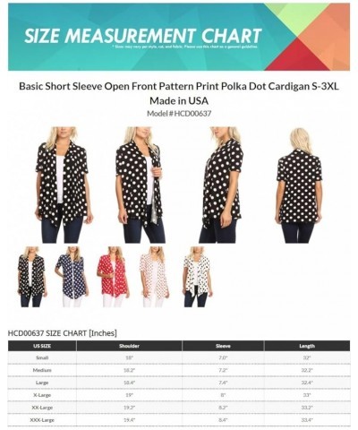 Women's Basic Short Sleeve Open Front Pattern Print Polka Dot Cardigan S-3XL Made in USA Hcd00637 Polka Navy $9.75 Sweaters