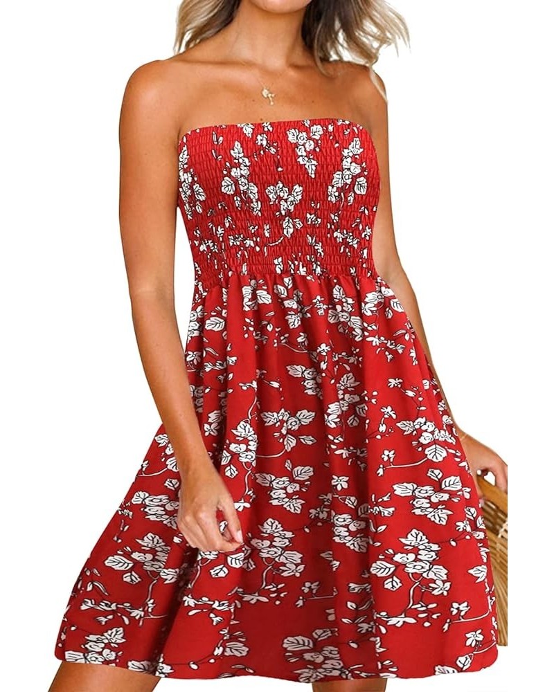 Tube Top Dress Boho Floral Summer Beach Csual Sun Dresses Strapless Dress for Women Red S Red-floral-2 $12.00 Swimsuits