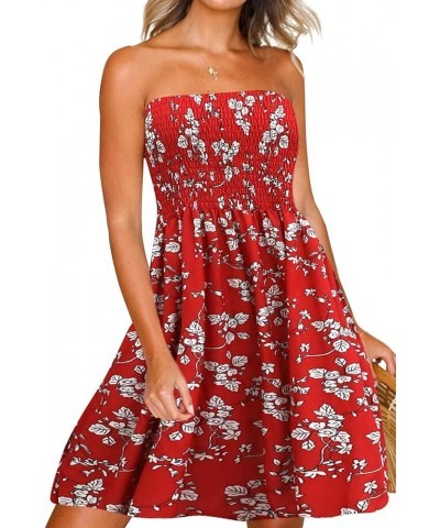 Tube Top Dress Boho Floral Summer Beach Csual Sun Dresses Strapless Dress for Women Red S Red-floral-2 $12.00 Swimsuits