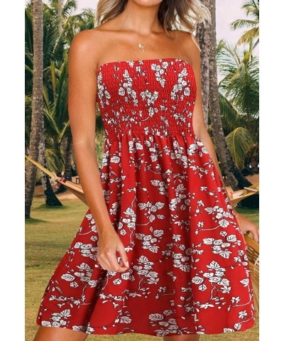 Tube Top Dress Boho Floral Summer Beach Csual Sun Dresses Strapless Dress for Women Red S Red-floral-2 $12.00 Swimsuits