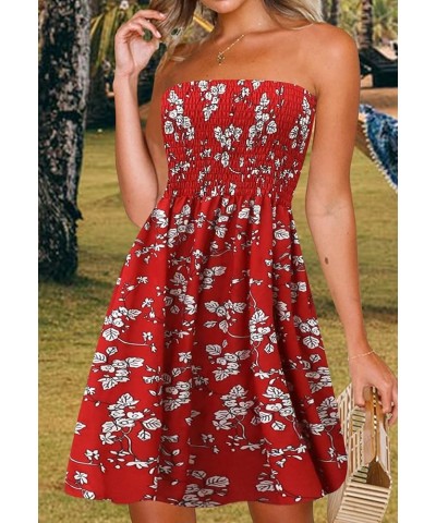 Tube Top Dress Boho Floral Summer Beach Csual Sun Dresses Strapless Dress for Women Red S Red-floral-2 $12.00 Swimsuits