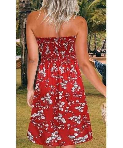 Tube Top Dress Boho Floral Summer Beach Csual Sun Dresses Strapless Dress for Women Red S Red-floral-2 $12.00 Swimsuits