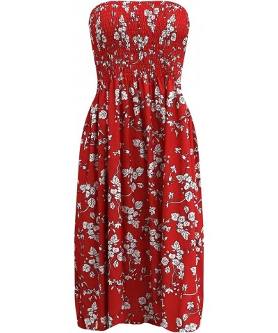 Tube Top Dress Boho Floral Summer Beach Csual Sun Dresses Strapless Dress for Women Red S Red-floral-2 $12.00 Swimsuits