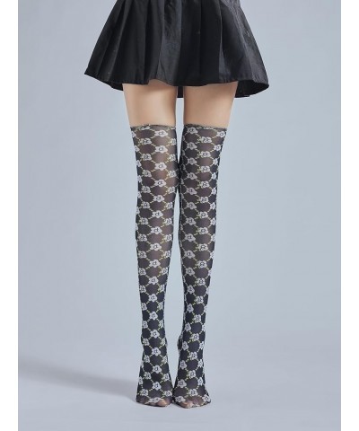 High Socks For Women Gauze B Flower Black $10.99 Socks