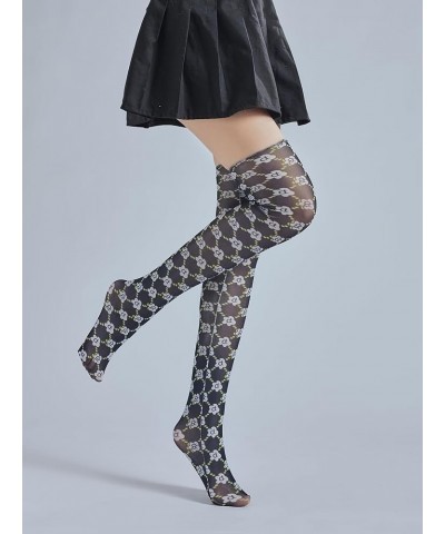 High Socks For Women Gauze B Flower Black $10.99 Socks