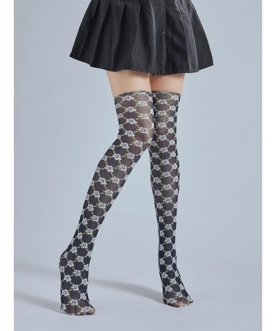 High Socks For Women Gauze B Flower Black $10.99 Socks