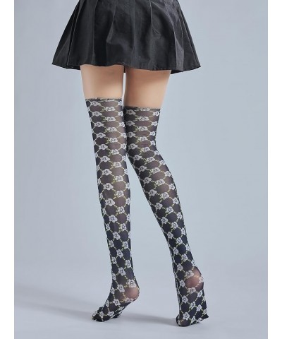 High Socks For Women Gauze B Flower Black $10.99 Socks