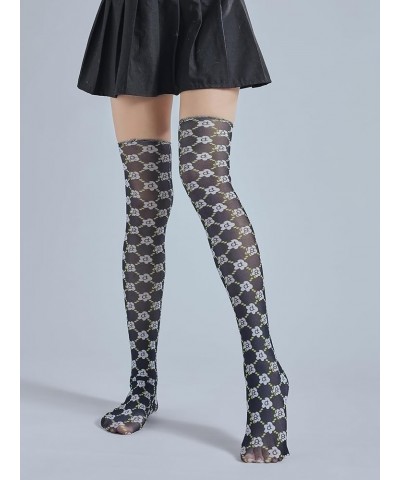 High Socks For Women Gauze B Flower Black $10.99 Socks