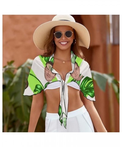 Women Sarongs Swimsuit Beach Bikini Wrap Cover Up Pineapple Pattern Personalized Face on Short Bathing Suit Skirts Green Trop...