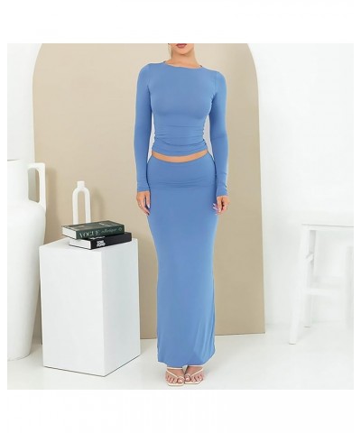 Two Piece Outfits for Women Teen Girls Midi Skirts Set Crop Tank Tops and Split Hem Long Skirts with Pocket Suit Z1-blue $10....