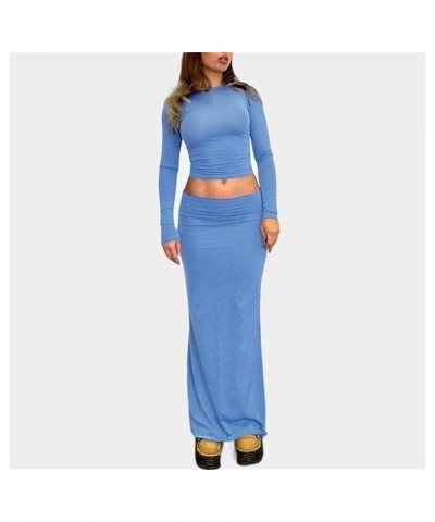 Two Piece Outfits for Women Teen Girls Midi Skirts Set Crop Tank Tops and Split Hem Long Skirts with Pocket Suit Z1-blue $10....