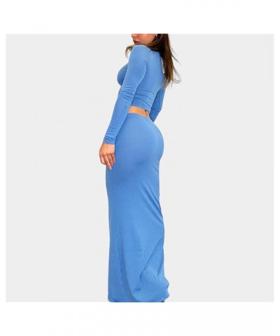 Two Piece Outfits for Women Teen Girls Midi Skirts Set Crop Tank Tops and Split Hem Long Skirts with Pocket Suit Z1-blue $10....