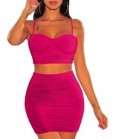 Women's Spaghetti Strap Sexy Top Bodycon Skirt Ruched 2 Piece Mini Dress Rose $10.56 Dresses