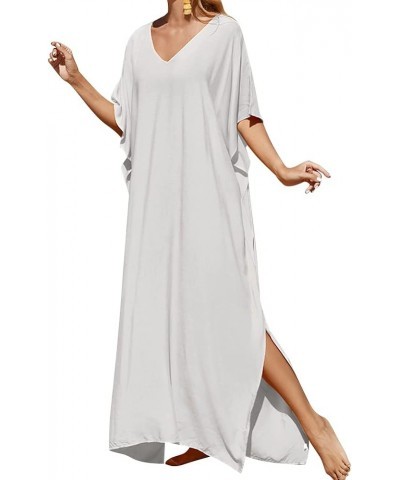 Women Kaftan Dress Multicolor Cover Up Floor Length Batwings Caftan Swimsuit One Size Modest Beach Kimono Coverup White $12.7...