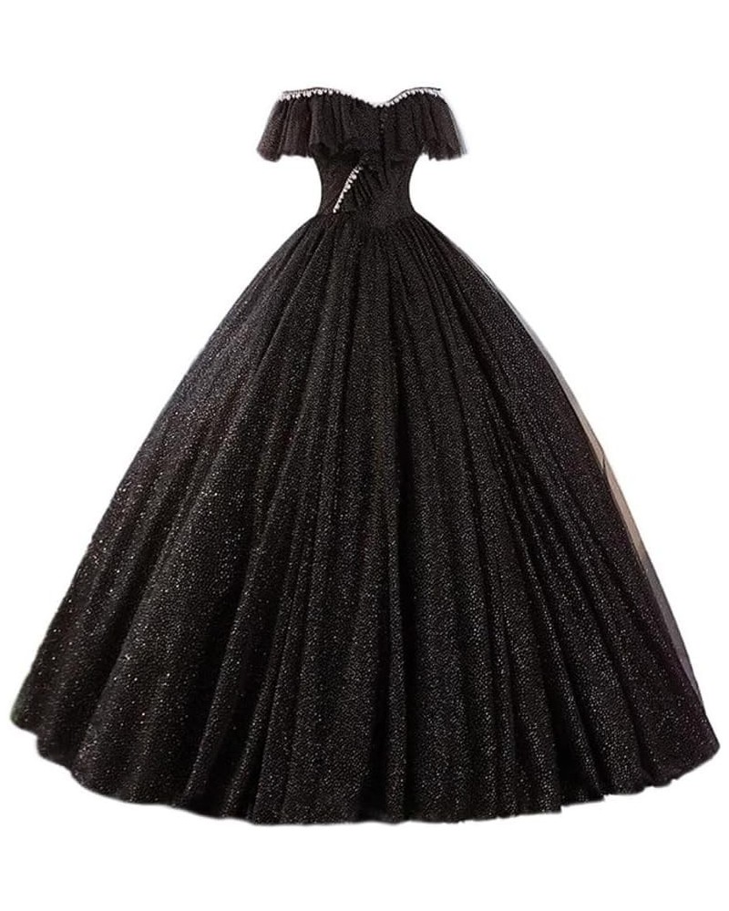 Women's Tulle Prom Gown Off The Shoulder Quinceanera Sweet 16 Dress E-black $59.50 Dresses