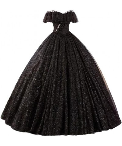 Women's Tulle Prom Gown Off The Shoulder Quinceanera Sweet 16 Dress E-black $59.50 Dresses