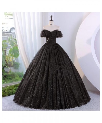 Women's Tulle Prom Gown Off The Shoulder Quinceanera Sweet 16 Dress E-black $59.50 Dresses