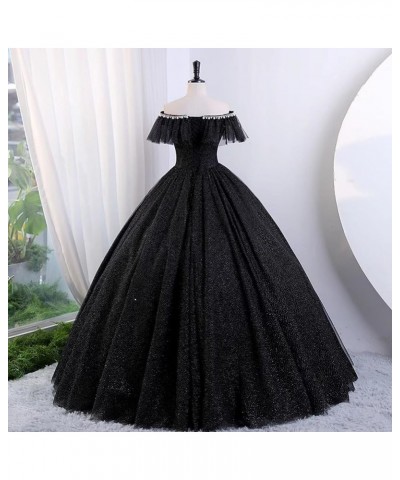 Women's Tulle Prom Gown Off The Shoulder Quinceanera Sweet 16 Dress E-black $59.50 Dresses