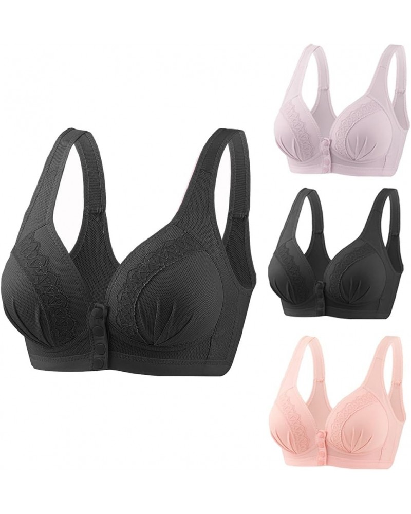 Plus Size Snap Front Bra for Women Comfort Breathable Skin-Friendly Bras No Underwire Soft Cotton Bras Everyday Bra 3pc 03-ho...