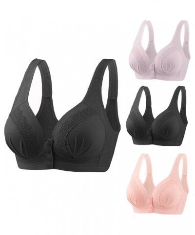 Plus Size Snap Front Bra for Women Comfort Breathable Skin-Friendly Bras No Underwire Soft Cotton Bras Everyday Bra 3pc 03-ho...